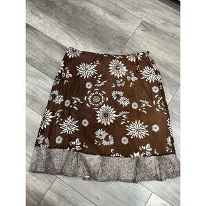 Eddie Bauer Womens Skirt Brown Floral Drawstring Waist Lined‎ Medium M